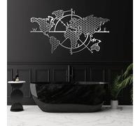 Metal Black World Map Compass Wall Art, Metal Continent Wall Art Decor, Map Artwork Decoration Modern Sculpture for Living Room,Bedroom Hallway Home Decor(Silver 24L x 14W)