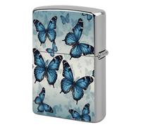 Metal Blue Butterfly Lighter Case Windproof Flip Top Lighter Sleeve Double Sided Vintage Cool Cigarette Pouch Holder Reusable Pocket Protective Cover Men Gifts for Boyfriend Husband