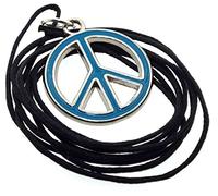 Metal Blue Enamelled Peace Sign Pendant