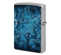 Metal Blue Musical Notes Lighter Case Windproof Flip Top Lighter Sleeve Double Sided Vintage Cool Cigarette Pouch Holder Reusable Pocket Protective Cover Men Gifts for Boyfriend Husband