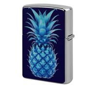 Metal Blue Pineapple Lighter Case Windproof Flip Top Lighter Sleeve Double Sided Vintage Cool Cigarette Pouch Holder Reusable Pocket Protective Cover Men Gifts for Boyfriend Husband