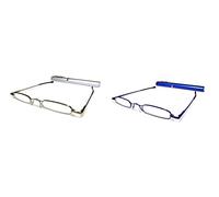 Metal Blue/Silver 2-Pack Reading Glasses +3.5, Ultra Slim and Lightweight, CE Certified/EN ISO 12870, Comes with Free Matching Oval Aluminium Tube with Clip
