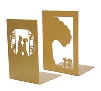 Metal Book Divider Thick Anti Slip Bookend Heavy Duty Organizer for Home Office Library Iron Rust Proof 6.7 Inch 2 Pack (Childhood sweethearts + meeting)