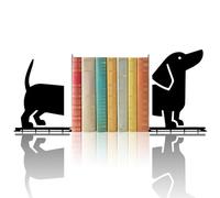 Metal Book Ends Cute Dachshund Bookends for Shelves, Heavy Duty Non-Slip Black Book Stopper for Home Office Library Desk Bookshelf