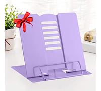 Metal Book Stand Reading Book Holder Lightweight Cook Book Stands Portable Textbook Holders Adjustable Recipe Document Stand Tablet Music Book Stands&Holders (Purple)