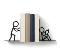 Metal Bookends, Black Reading Figurine Book Ends for Shelve | Reading Figurine Book Stopper, Non Slip Base, Hollow Design Bookshelf Decor for Home Office and Book Lovers
