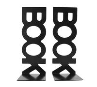 Metal Bookends Decorative L Shaped Heavy Duty Non Slip Book Stopper for Office School Library Bookshelves Set of 2 Black Steel 8.27 x 3.35 x 2.95 Inches (Black)