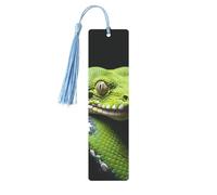 Metal Bookmark for Men Women Personalized Carving Book Mark with Tassel Pendant Cute Green Tree Python Bookmark for Book Lovers Birthday Present Students Teachers Gift