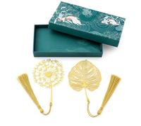 Metal Bookmark Gift Boxed, 2 Pcs Stylish Metal Bookmark with Tassel and Box for Reading Accessories, Presents for Botanical Vein Book Mark with Tassel for Book Lovers Reader Writer Teacher Colleague