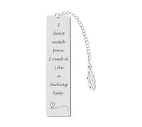 Metal Bookmark Gift,Engraved 'I Don't Watch Porn.I Read it Like a Fking Lady' Stainless Steel Leaf Pendant Book Mark with Exquisite Gift Box for Women Men Friends Teacher Classmate Book Lovers