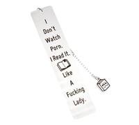 Metal Bookmark Gift Funny Bookmarks Stainless Steel Engraved 'I Don't Watch Porn.I Read it Like a Fucking Lady' Leaf Pendant Book Mark Classmate Book Lovers Gifts