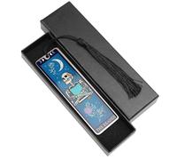 Metal Bookmark with Tassels,Skeleton Tarot Bookmarks for Women Men,Funny Book Mark for Halloween Christmas (Blue)