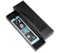 Metal Bookmark with Tassels,Skeleton Tarot Bookmarks for Women Men,Funny Book Mark for Halloween Christmas (Light Blue)