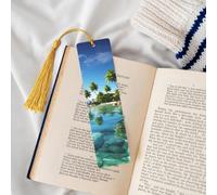 Metal Bookmarks for Book Lovers, Handmade DIY Book Mark with Gold Tassels Beautiful Island in The Sea Page Markers Artistic Book Accessories Gift for Women Men