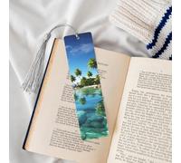 Metal Bookmarks for Book Lovers, Handmade DIY Book Mark with Gray Tassels Beautiful Island in The Sea Page Markers Artistic Book Accessories Gift for Women Men