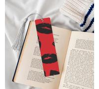 Metal Bookmarks for Book Lovers, Handmade DIY Book Mark with Gray Tassels Red and Black Lips Page Markers Artistic Book Accessories Gift for Women Men