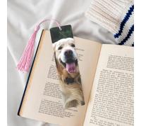 Metal Bookmarks for Book Lovers, Handmade DIY Book Mark with Pink Tassels Funny Golden Retriever Page Markers Artistic Book Accessories Gift for Women Men