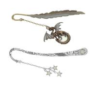 Metal Bookmarks Hooks 2Pcs Luminous Vintage Metal Bookmark Set Featuring Dragon Star Pendant Engraving Secure Hook for Night Reading Book for Students
