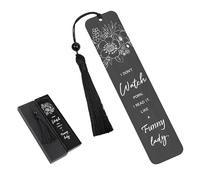 Metal Bookmarks Reading Accessories Gifts- 1 Pcs Black Metal Bookmark Funny Words Stainless Steel Floral with Tassels Nerd Bookish Bookworm for Men Women Book Dark Romance Novel Lovers Gift