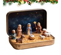 Metal Box Nativity Set | Portable Miniature Size 3D Sacred Decorative Ornament - Holy Family Christmas Religious Decoration - For Home Living Room Bedroom B