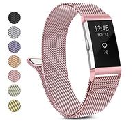 Metal Bracelet Compatible with Fitbit Charge 2 Wristbands, Women and Men, Stainless Steel Mesh Loop Adjustable Wristband Replacement Wristband for Fitbit Charge 2, Rose Red, Large, mesh