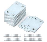 Metal Brackets for Wood, 20pcs Flat Brackets Straight Mending Plates 60 X 38 X 1.2 mm Shelf Metal Plate with 80 Screws for Wood Fixing Furniture Repair