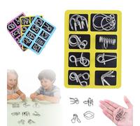 Metal Brain Teaser Puzzles Ring, 2026 New 3D Interlocking Metal Wire IQ Logic Game, Challenging Iron Ring Puzzle for Toddlers Adults, Educational Party Favor Travel Thinking Toy