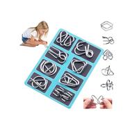 Metal Brain Teaser Puzzles Ring,8PC Metal Montessori Puzzles,3D Interlocking MetalWire IQ Logic Game,Challenging Iron Ring Puzzle for Kids Adults,Educational Party Favor Travel Thinking Toy