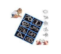 Metal Brain Teaser Puzzles Ring,8PC Metal Montessori Puzzles,3D Interlocking MetalWire IQ Logic Game,Challenging Iron Ring Puzzle for Kids Adults,Educational Party Favor Travel Thinking Toy