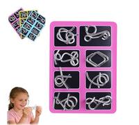 Metal Brain Teaser Puzzles Ring, Brain Teaser Disentanglemen Iron Link Unlock Interlock Game, Chinese Rings Magic Trick Toy Challenging Iron Ri-ng Puzzle for Adults (Pink)