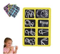 Metal Brain Teaser Puzzles Ring, Brain Teaser Disentanglemen Iron Link Unlock Interlock Game, Chinese Rings Magic Trick Toy Challenging Iron Ri-ng Puzzle for Adults (Yellow)