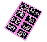 Metal Brain Teaser Puzzles Ring Educational Toys, Brain Teaser Wire Puzzle Game with Pouch For Party Favor Challenge (D)