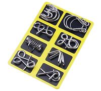 Metal Brain Teaser Puzzles Ring Educational Toys, Brain Teaser Wire Puzzle Game with Pouch For Party Favor Challenge (A)