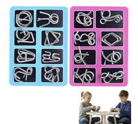 Metal Brain Teaser Puzzles Ring, Metal Wire Puzzle Set of 16,Brain Teaser IQ Test Disentanglemen Iron Link Unlock Interlock Game for Kids Adults, Educational Party Favor Travel Thinking Toy