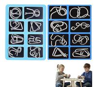 Metal Brain Teaser Puzzles Ring, Metal Wire Puzzle Set of 16,Brain Teaser IQ Test Disentanglemen Iron Link Unlock Interlock Game for Kids Adults, Educational Party Favor Travel Thinking Toy