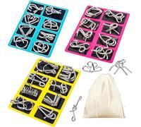 Metal Brain Teaser Puzzles, (Set of 24) Metal Wire Puzzle, Brain Teaser IQ Test Disentanglemen Iron Link Unlock Interlock Game, Steel IQ Games for Boys Girls Adults Challenge Gifts