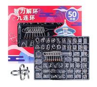 Metal Brain Training Puzzle - Intelligence & Logic Trainer, 50 Piece Interlocked Metal Wire Logic Puzzles, for Children, Teenagers, Adults, Office, Classroom, Train, Plane, Team Building, Camping