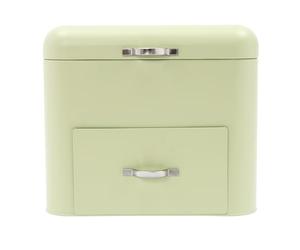 Metal Bread Boxes 2-Layer Bread Bins for Kitchen, Corner Bread Bin with Top Lid and 2 Drawers for Fresh Loaves, Cookies, Pastries, 30×20.5×26.5cm (Green)