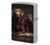 Metal Brown Labrador Retriever Lighter Case Windproof Flip Top Lighter Sleeve Double Sided Vintage Cool Cigarette Pouch Holder Reusable Pocket Protective Cover Men Gifts for Boyfriend Husband