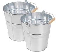Metal Bucket - Pack of 2 - Strong Galvanized Steel Bucket 10L with Wooden Handle for Cleaning, Garden Storage, Hot Ash, Garden Waste, Drink Cooler Bowl for Multipurpose Uses