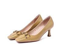 Metal Buckle Design Small Square Head Shallow Mouth High Heels Elegant and Exquisite with Women's Single Shoes Four Seasons Daily Simple Yellow