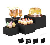 Metal Buffet Risers,4PCS Food Risers for Buffet Table 5in to 8in Display Stand with Mini Acrylic Signs for Catering Dessert Jewelry Figures Show Cube Boxes Nesting Risers (Matte Black, 5IN to 8IN)