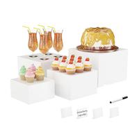 Metal Buffet Risers,4PCS Food Risers for Buffet Table 5in to 8in Display Stand with Mini Acrylic Signs for Catering Dessert Jewelry Figures Show Cube Boxes Nesting Risers (Grayish White, 5IN to 8IN)