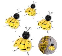 Metal Bumble Bee Decorations, 4Pcs Outdoor Metal Wall Art 3D Iron Bee Garden Ornament Hanging Decoration Animals Wall Decor for Fence Lawn Home