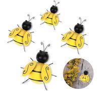 Metal Bumble Bee Decorations Outdoor Metal Wall Art 3D Iron Bee Garden Ornament Hanging Decoration Animals Wall Decor for Fence Lawn Home（4Pcs）