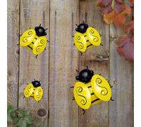Metal Bumble Bee Garden Decoration, 4Pcs Outdoor Metal Wall Art 3D Iron Bee Garden Ornament Sculpture Hanging Wall Decorations for Outdoor Home Garden