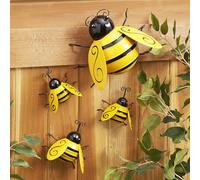 Metal Bumble Bee Yard Art Wall Decor, 4 Pcs 3D Iron Rustic Fence Outdoor Garden Accents Sculpture Hanging Decorations Lawn Home Indoor Ornaments