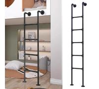 Metal Bunk Bed Ladder - Black Industrial Iron RV Bunk Ladder Wrought Iron Egress Ladder Basement with Kit, Renmlion Heavy Duty Wall Mounted Loft Ladder for Indoor Outdoor(200cm/79in)