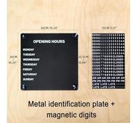 Metal Business Hours Sign - Magnetic Open Closed Display Board, Changeable & Reusable Kit with Numbers & Letters for Storefront Window, Glass Door(Black)