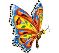 Metal Butterfly Outdoor Wall Art Decor - 16.5” Handcrafted Mexican Talavera Style Celestial Wall Sculptures - Hanging Artwork for Indoor Outdoor Living Room, Garden, Patio, Yard, Fence Decoration